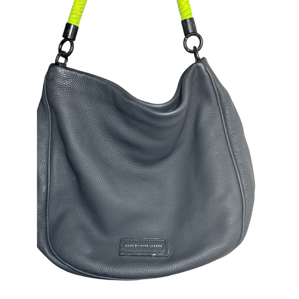 Marc by Marc Jacobs Too Hot to Handle Black Pebbled Leather Hobo Bag Yellow Rope - Picture 2 of 14